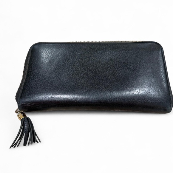 Authentic GUCCI Black Pebbled Leather Soho Interlocking G Zip Around Long Wallet - Picture 3 of 10